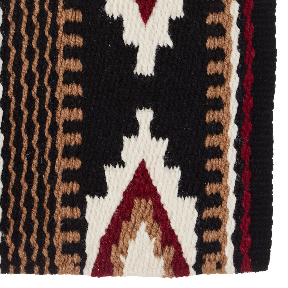 Black, cream, red earth and fawn patterned New Zealand wool saddle blanket, view 4