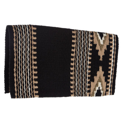 Black, sand, taupe and cream patterned New Zealand wool saddle blanket, view 2