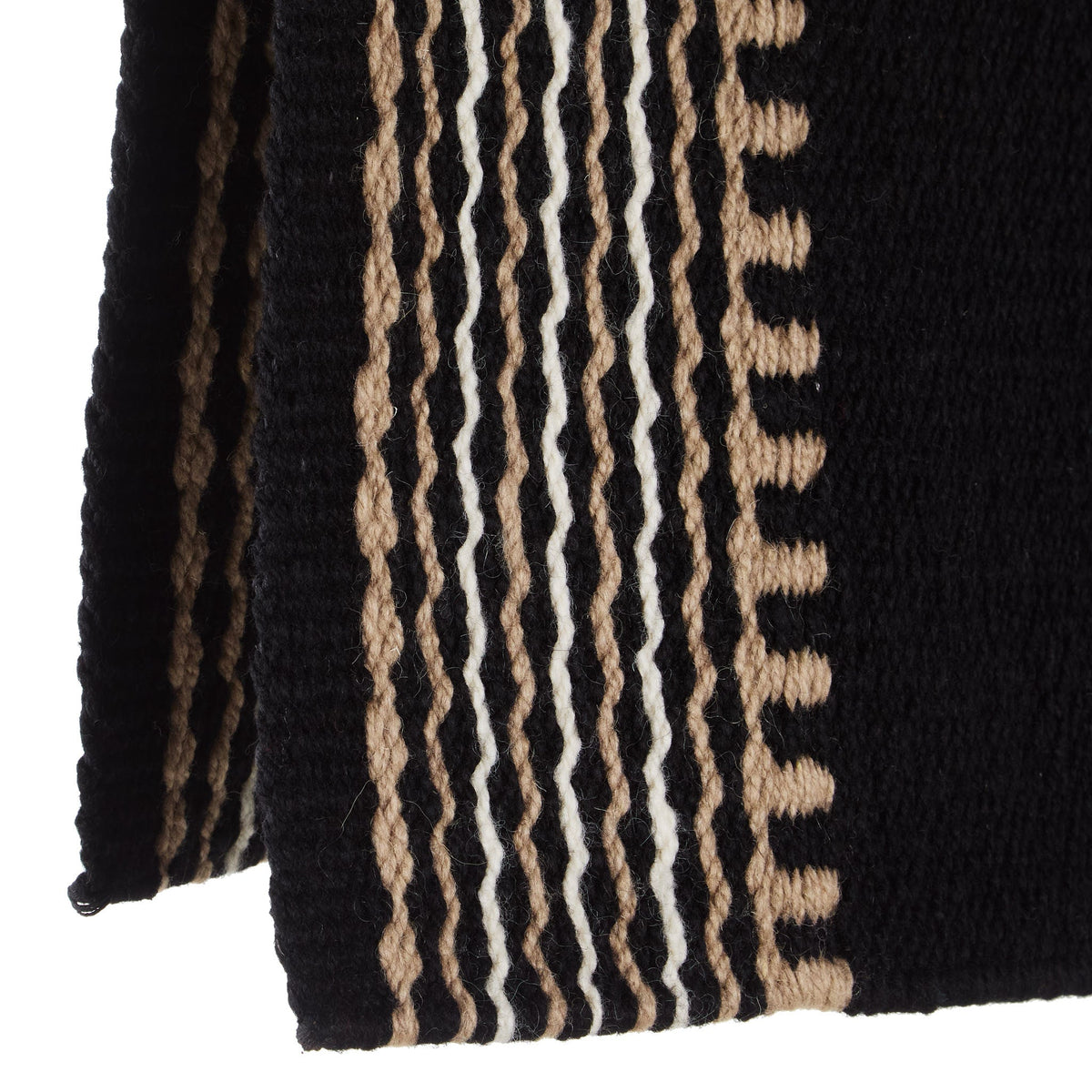 Black, sand, taupe and cream patterned New Zealand wool saddle blanket, view 3