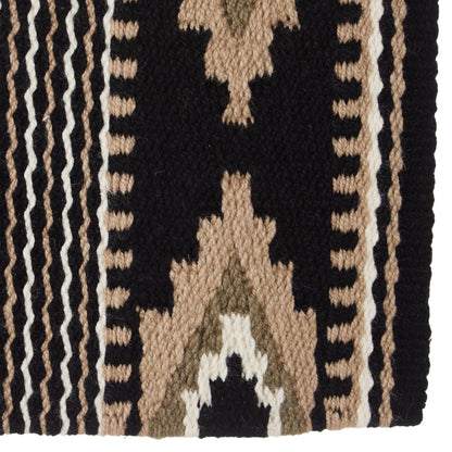 Black, sand, taupe and cream patterned New Zealand wool saddle blanket, view 4
