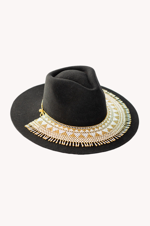 Gold glass bead hat necklace