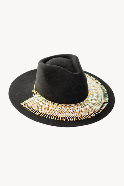 Gold glass bead hat necklace