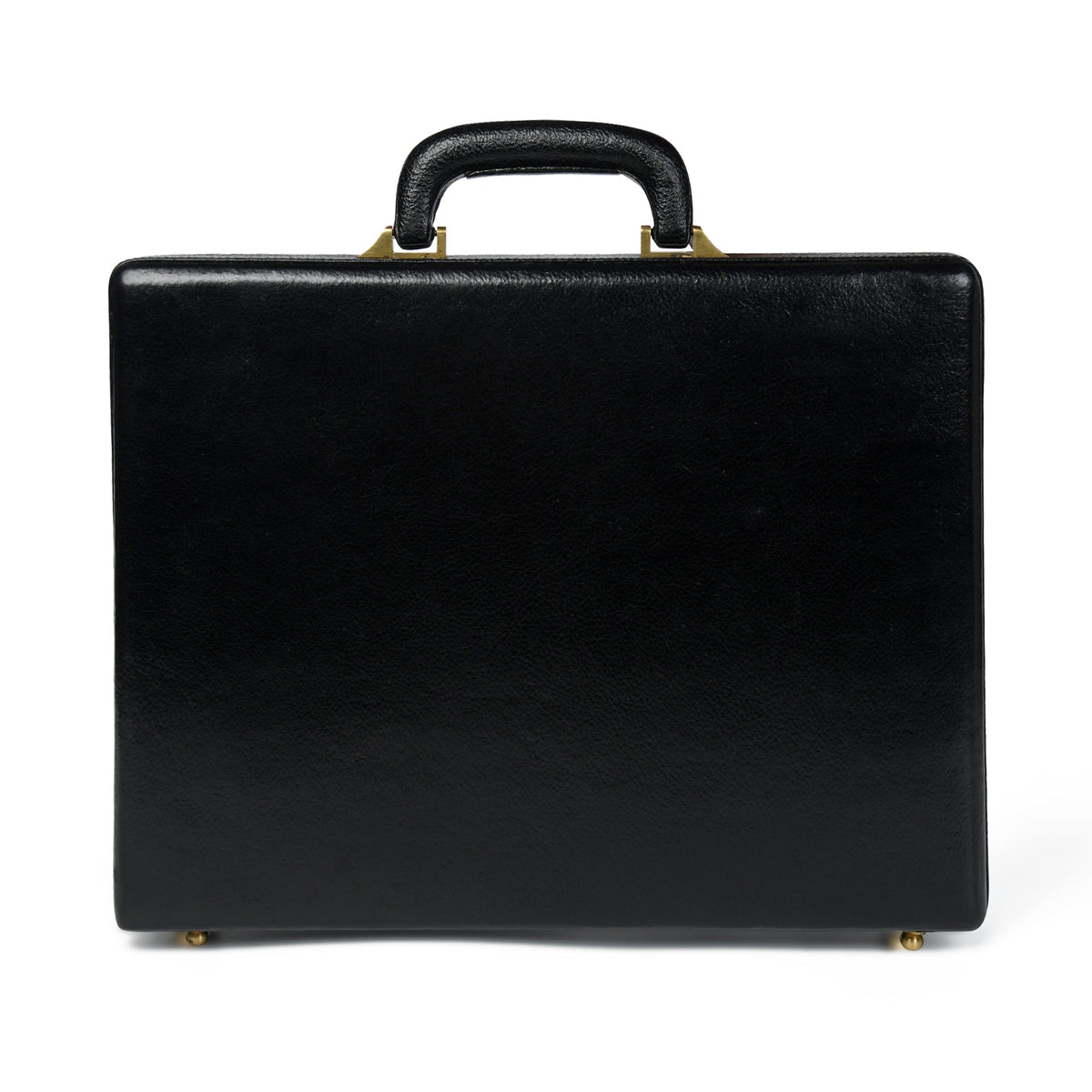 Black leather hard-case briefcase with dual combination locks, view 4