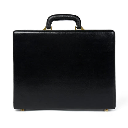 Black leather hard-case briefcase with dual combination locks, view 4
