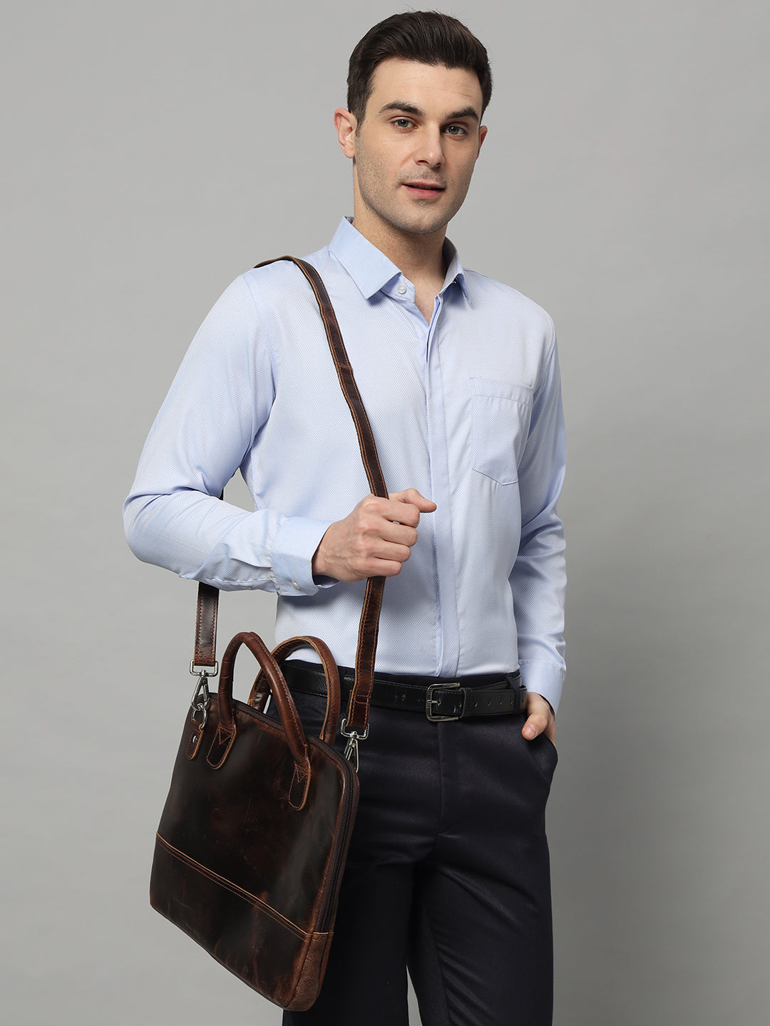 Modernist Dark Brown Laptop Bag by Classy Leather Bags, view 2