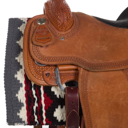 Charcoal, gray and red patterned New Zealand wool saddle blanket, view 3