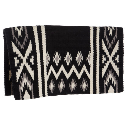 Black, ash gray and cream patterned wool blend saddle blanket, view 2