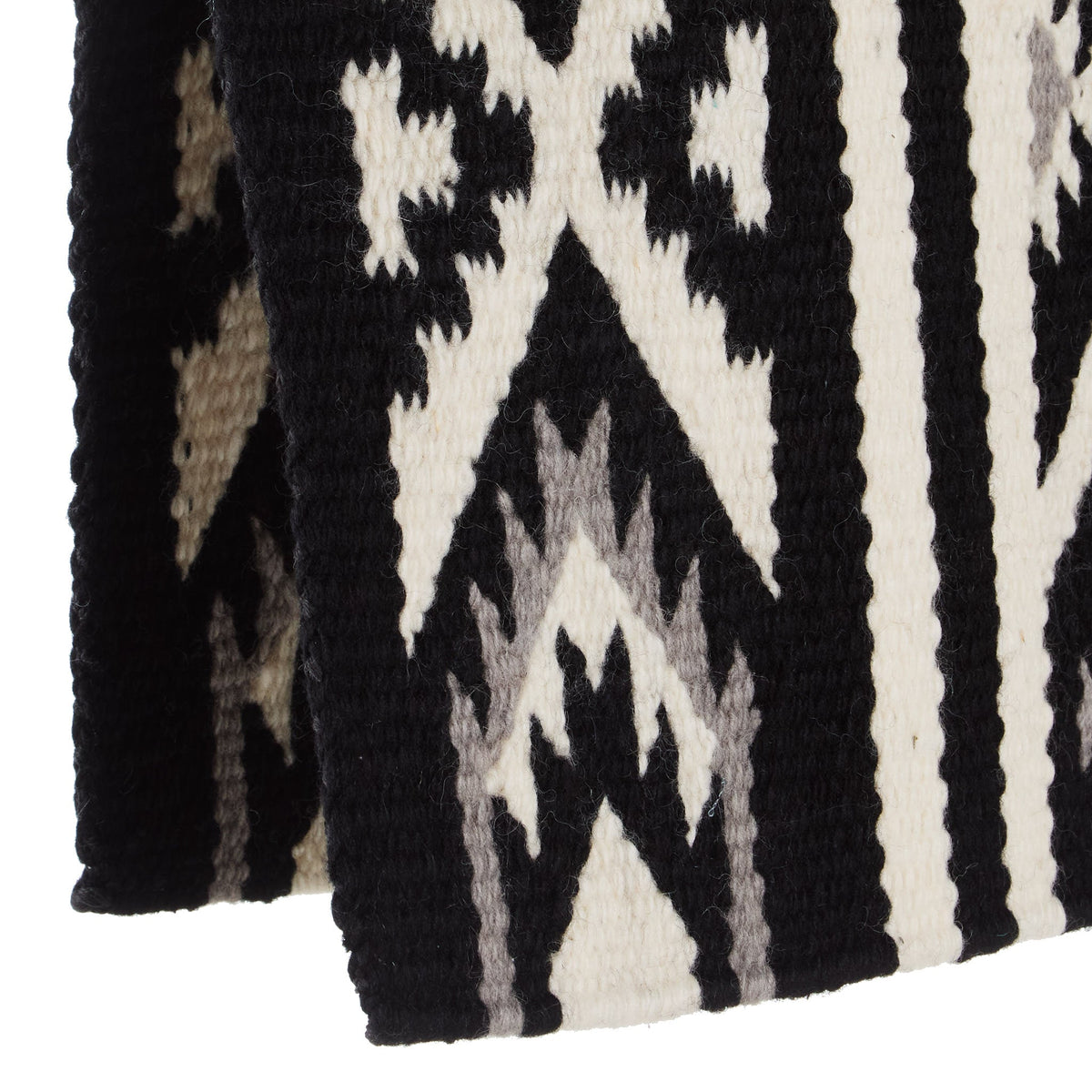 Black, ash gray and cream patterned wool blend saddle blanket, view 3
