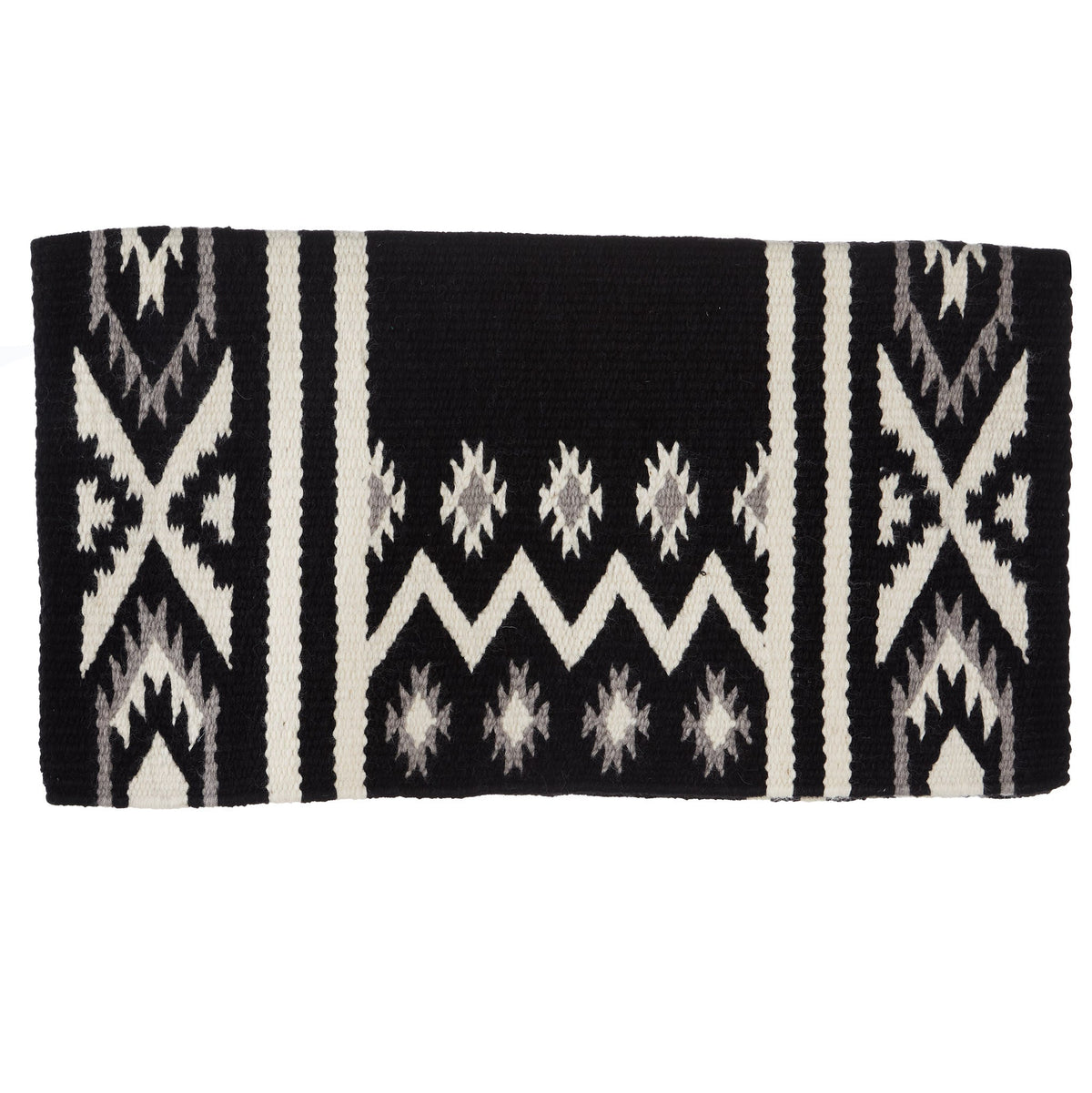 Black, ash gray and cream patterned wool blend saddle blanket, view 4