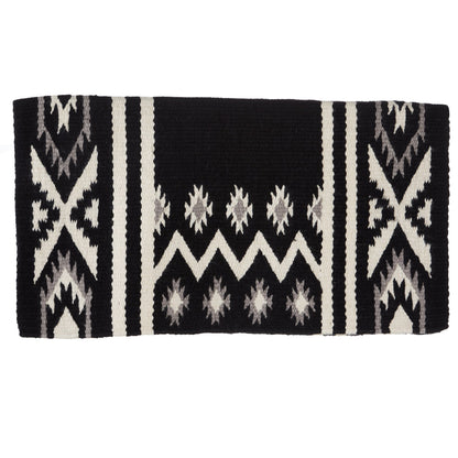 Black, ash gray and cream patterned wool blend saddle blanket, view 4