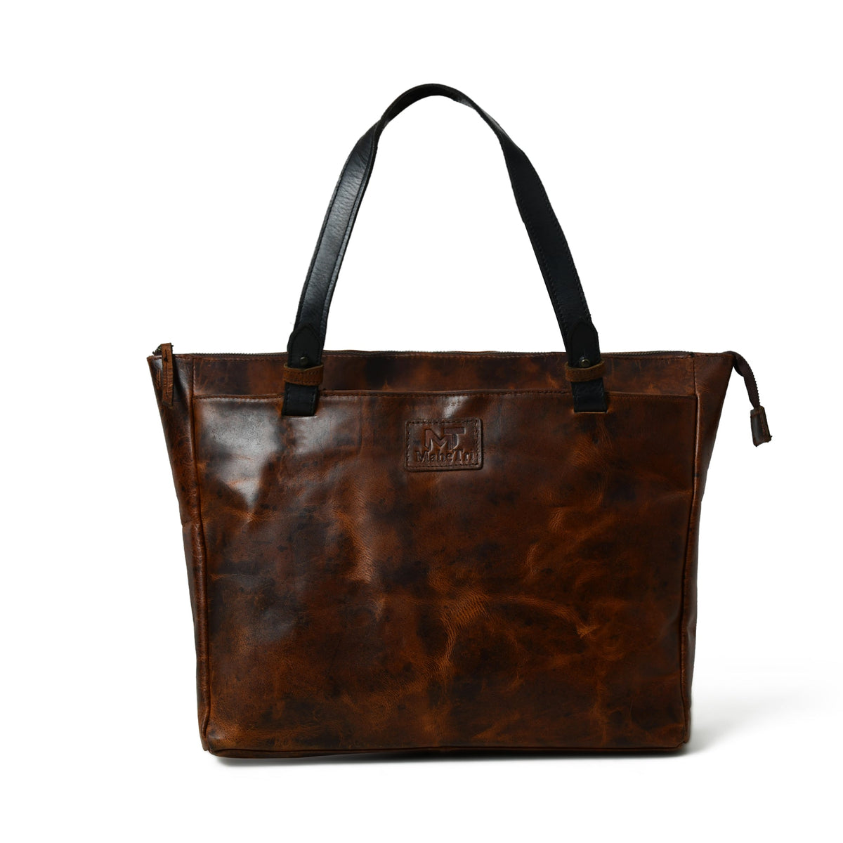 Buffalo leather office tote with shoulder strap and magnetic closure, view 3