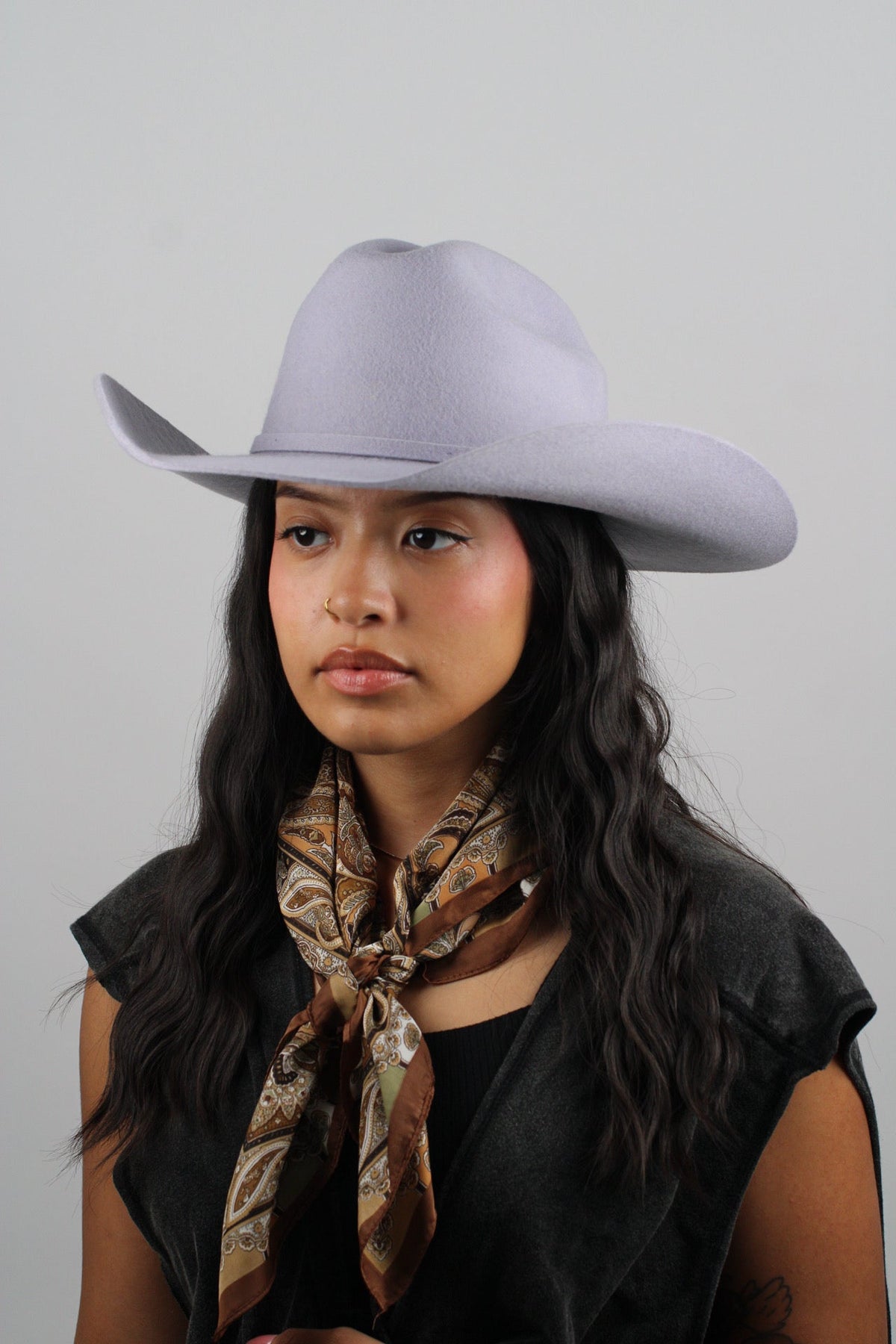 Ice gray merino wool cattleman cowboy hat with a curved brim, view 2