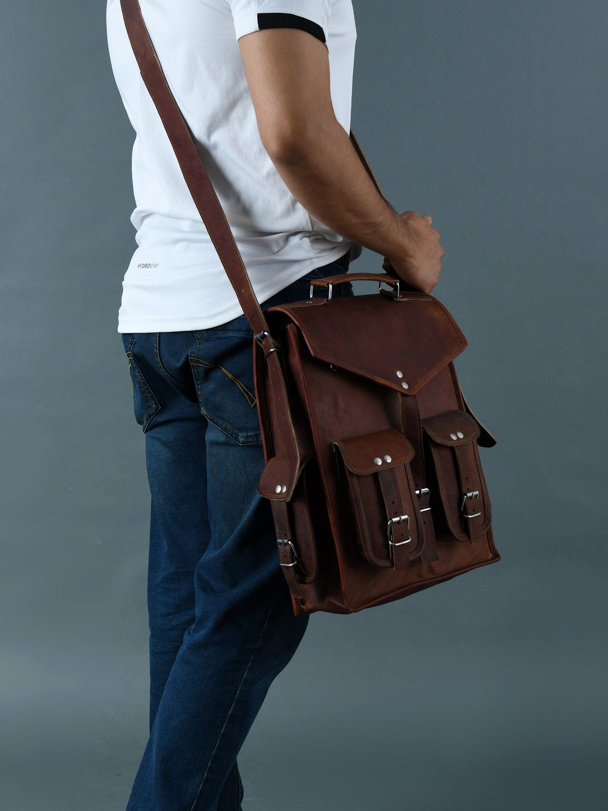 Vintage Brown Convertible Backpack by Classy Leather Bags, view 5