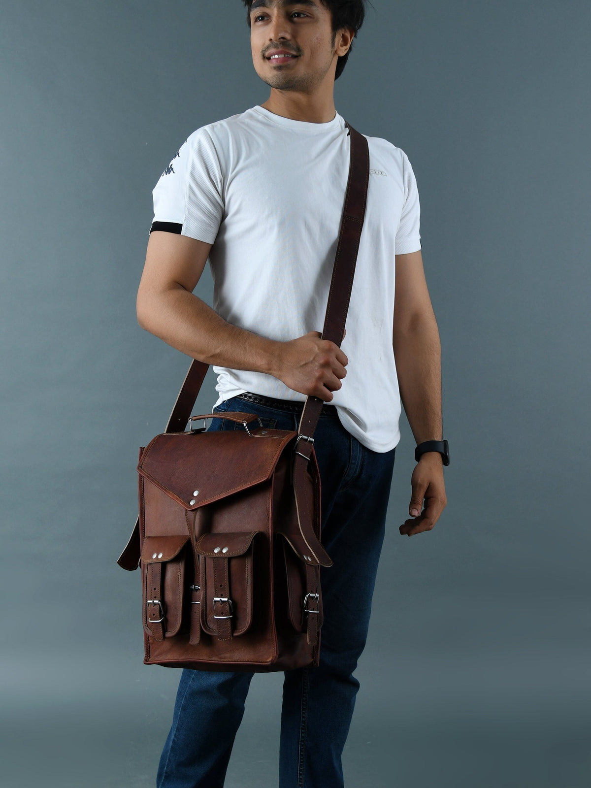 Vintage Brown Convertible Backpack by Classy Leather Bags, view 4