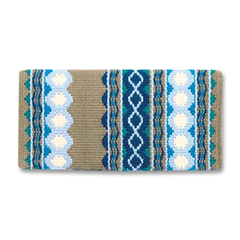 Taupe, teal and turquoise patterned New Zealand wool saddle blanket