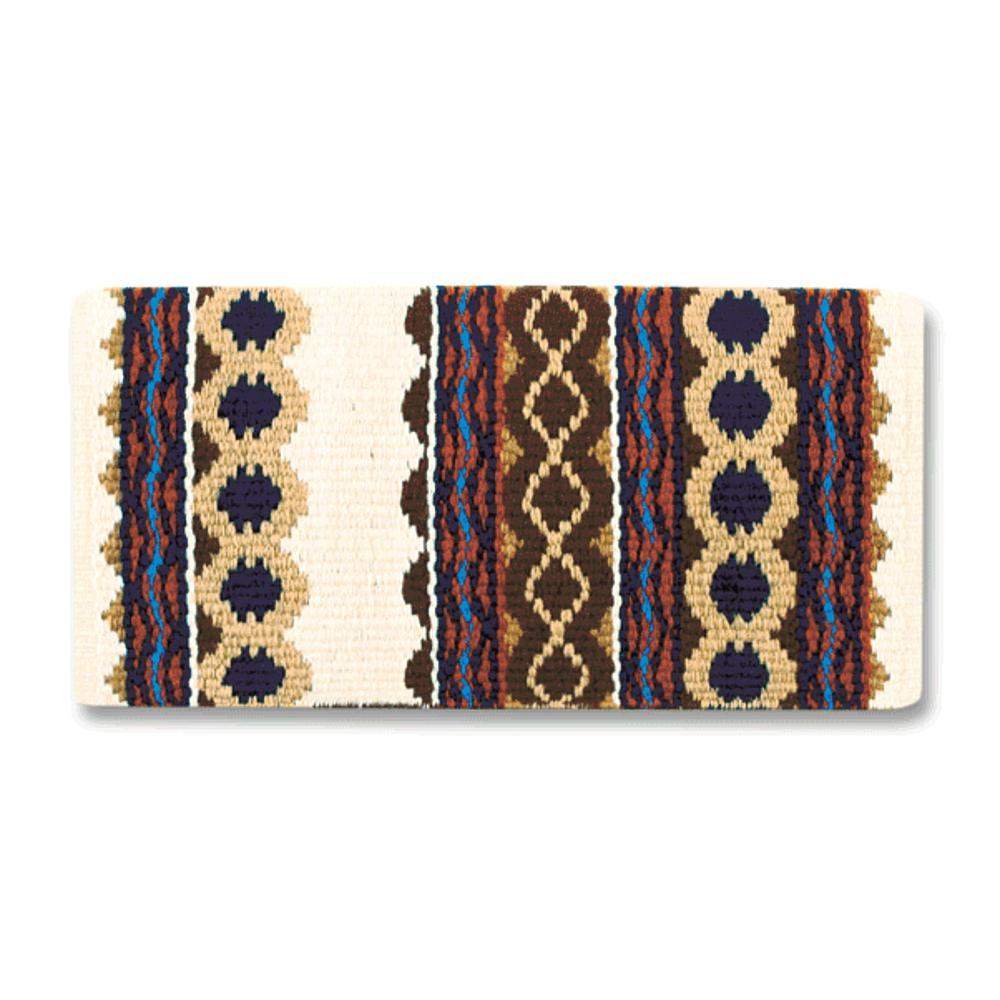 Cream, chestnut, rust and navy patterned New Zealand wool saddle blanket