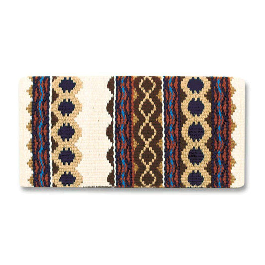 Cream, chestnut, rust and navy patterned New Zealand wool saddle blanket