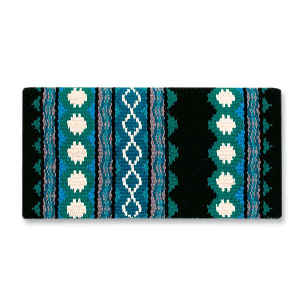 Black, teal and turquoise patterned New Zealand wool saddle blanket
