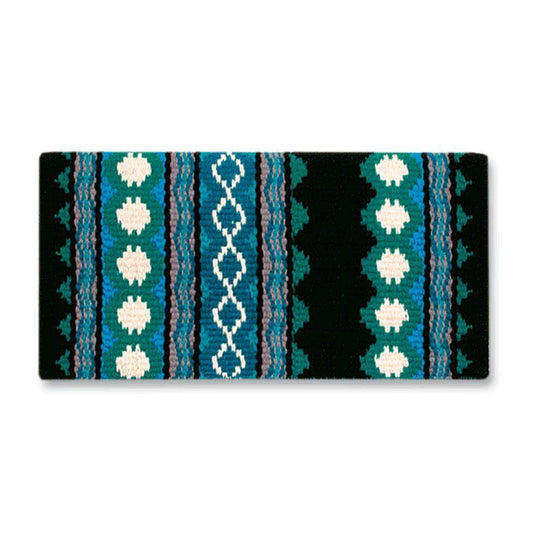 Black, teal and turquoise patterned New Zealand wool saddle blanket