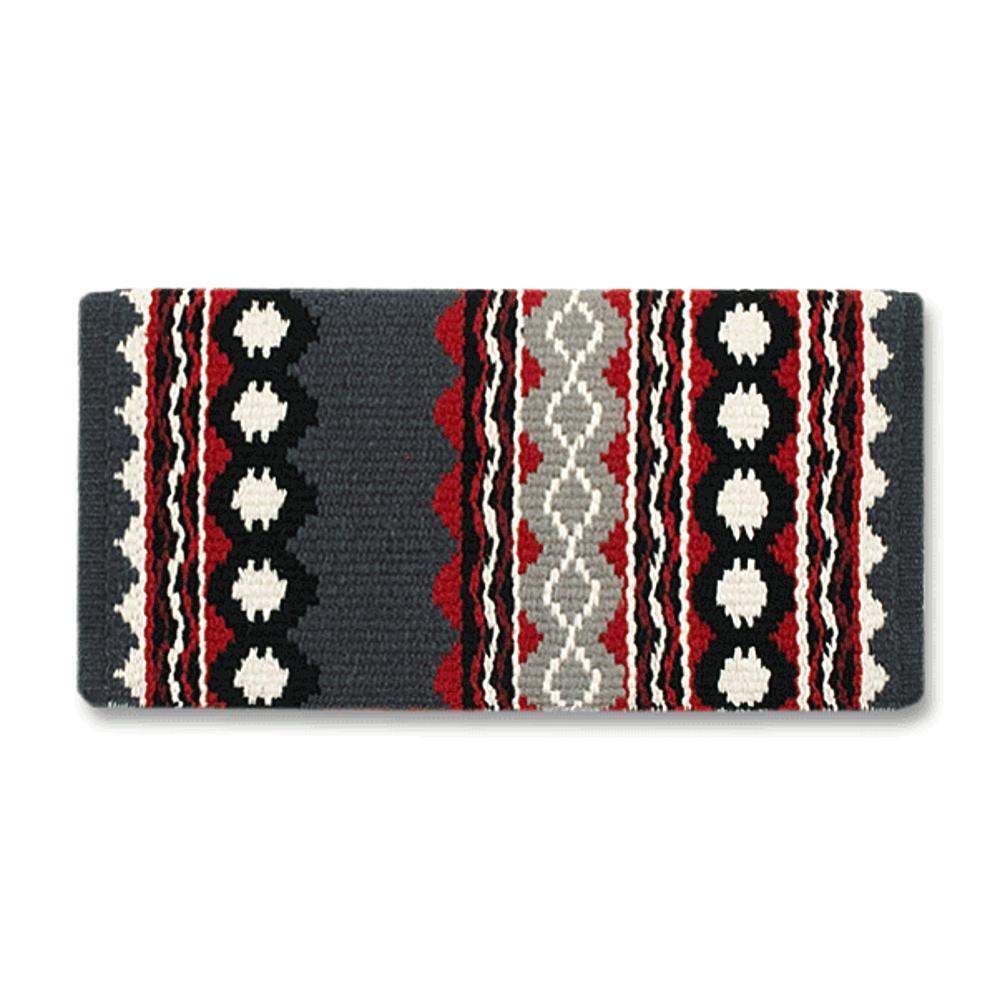 Charcoal, gray and red patterned New Zealand wool saddle blanket, view 2