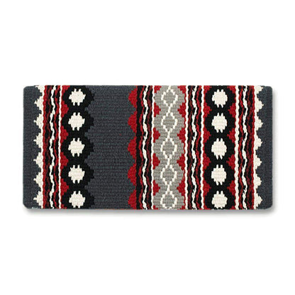 Charcoal, gray and red patterned New Zealand wool saddle blanket, view 2