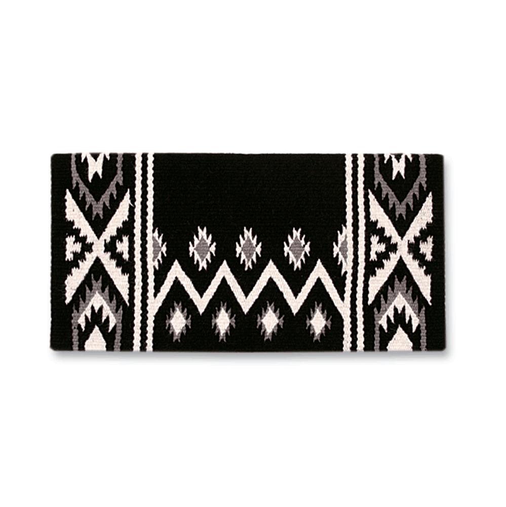 Black, ash gray and cream patterned wool blend saddle blanket