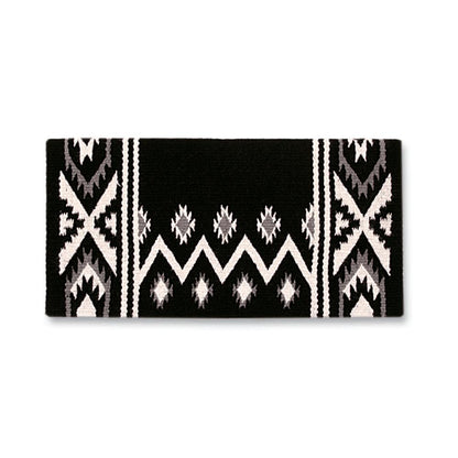 Black, ash gray and cream patterned wool blend saddle blanket