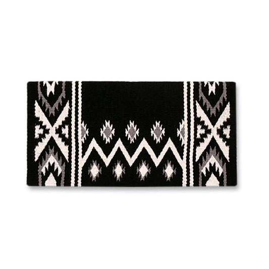 Black, ash gray and cream patterned wool blend saddle blanket