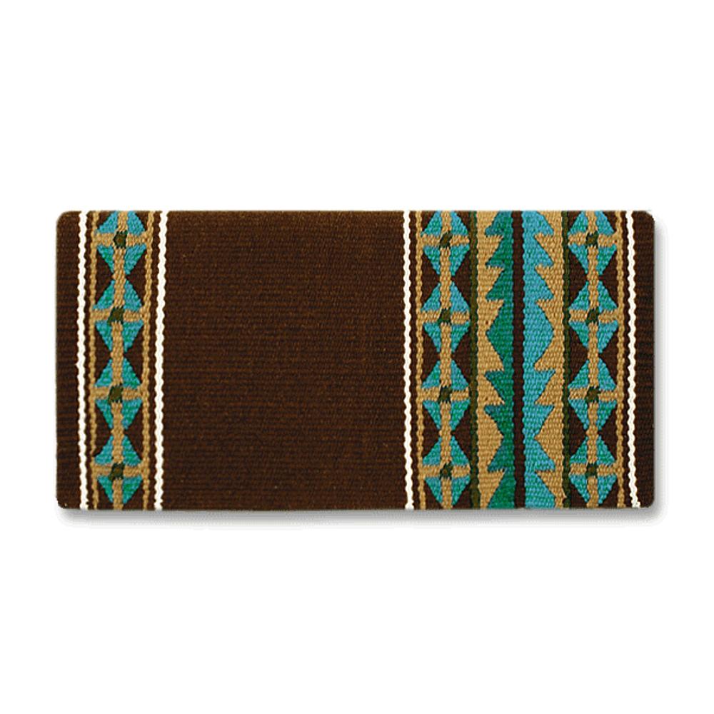 Chestnut, tan and teal patterned wool blend saddle blanket