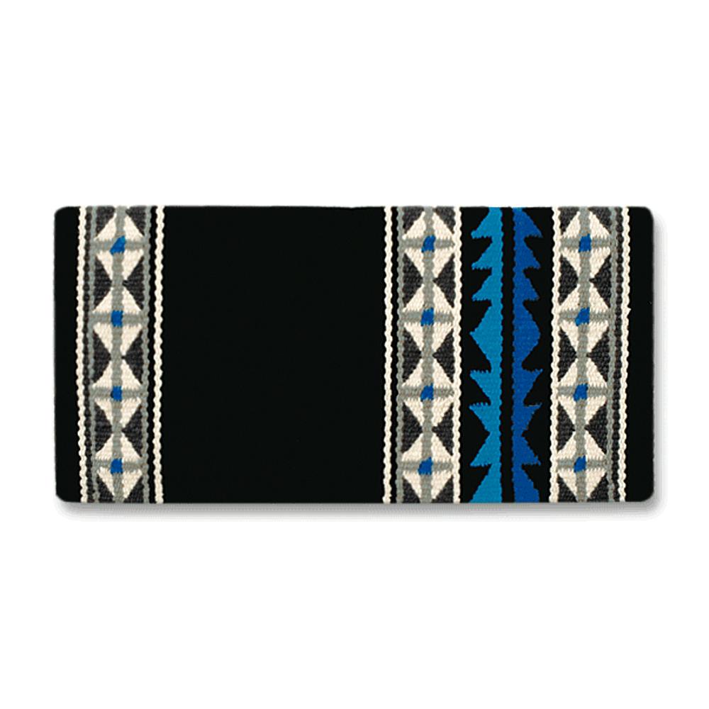 Black, gray and royal blue patterned wool blend saddle blanket
