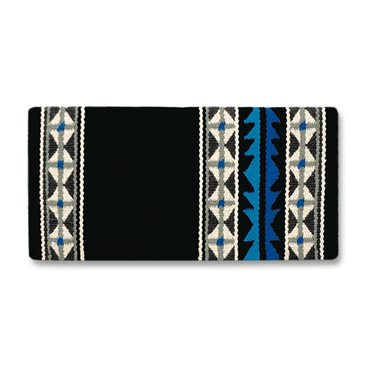 Black, gray and royal blue patterned wool blend saddle blanket