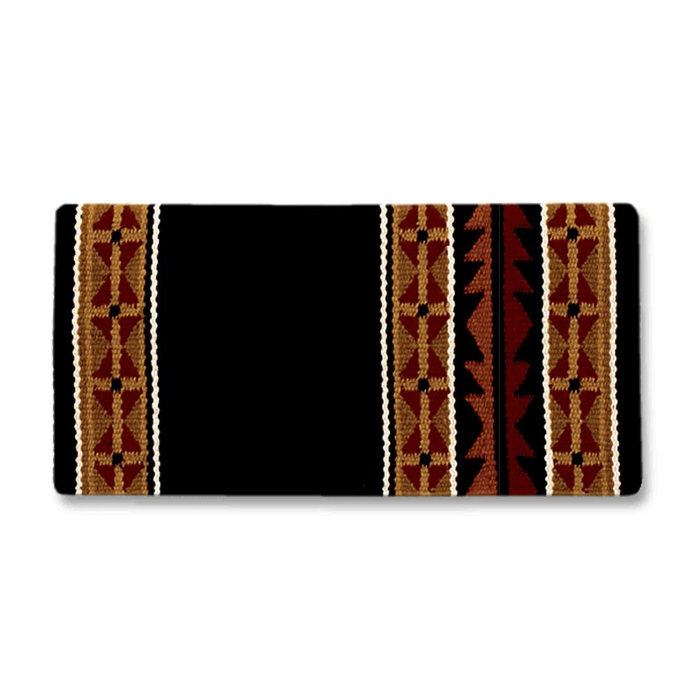 Black, tan and cream patterned wool blend saddle blanket