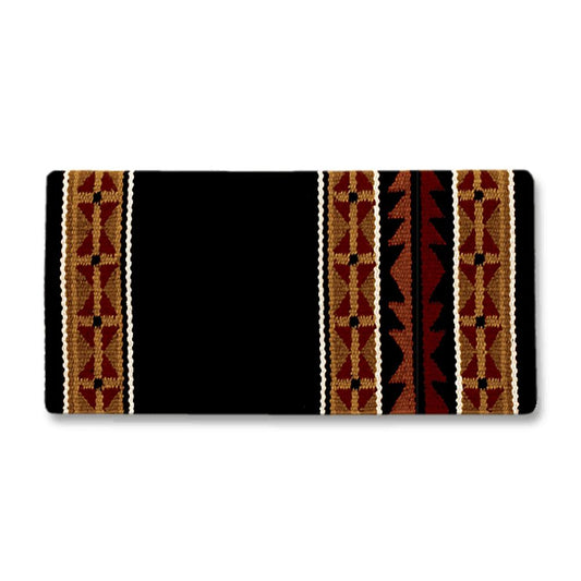 Black, tan and cream patterned wool blend saddle blanket