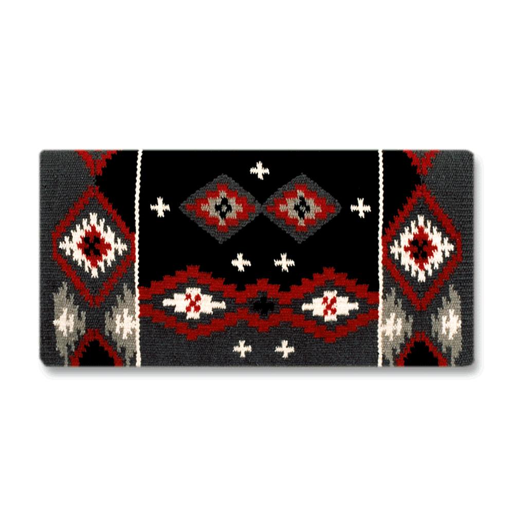 Charcoal, black and red geometric pattern wool blend saddle blanket