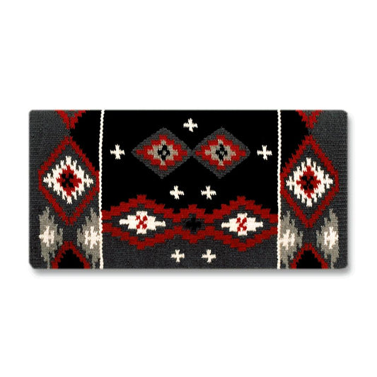 Charcoal, black and red geometric pattern wool blend saddle blanket