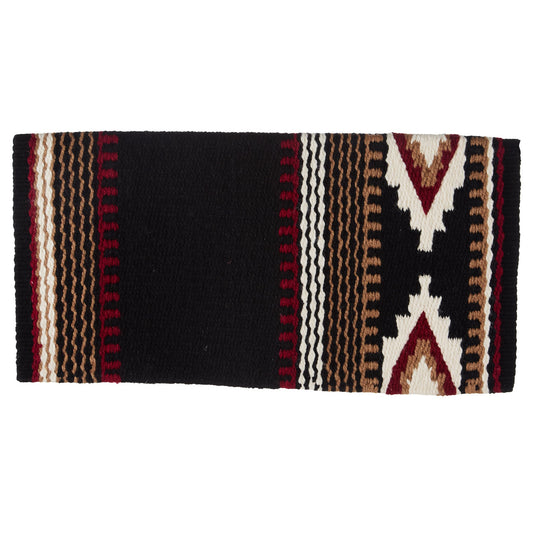 Black, cream, red earth and fawn patterned New Zealand wool saddle blanket
