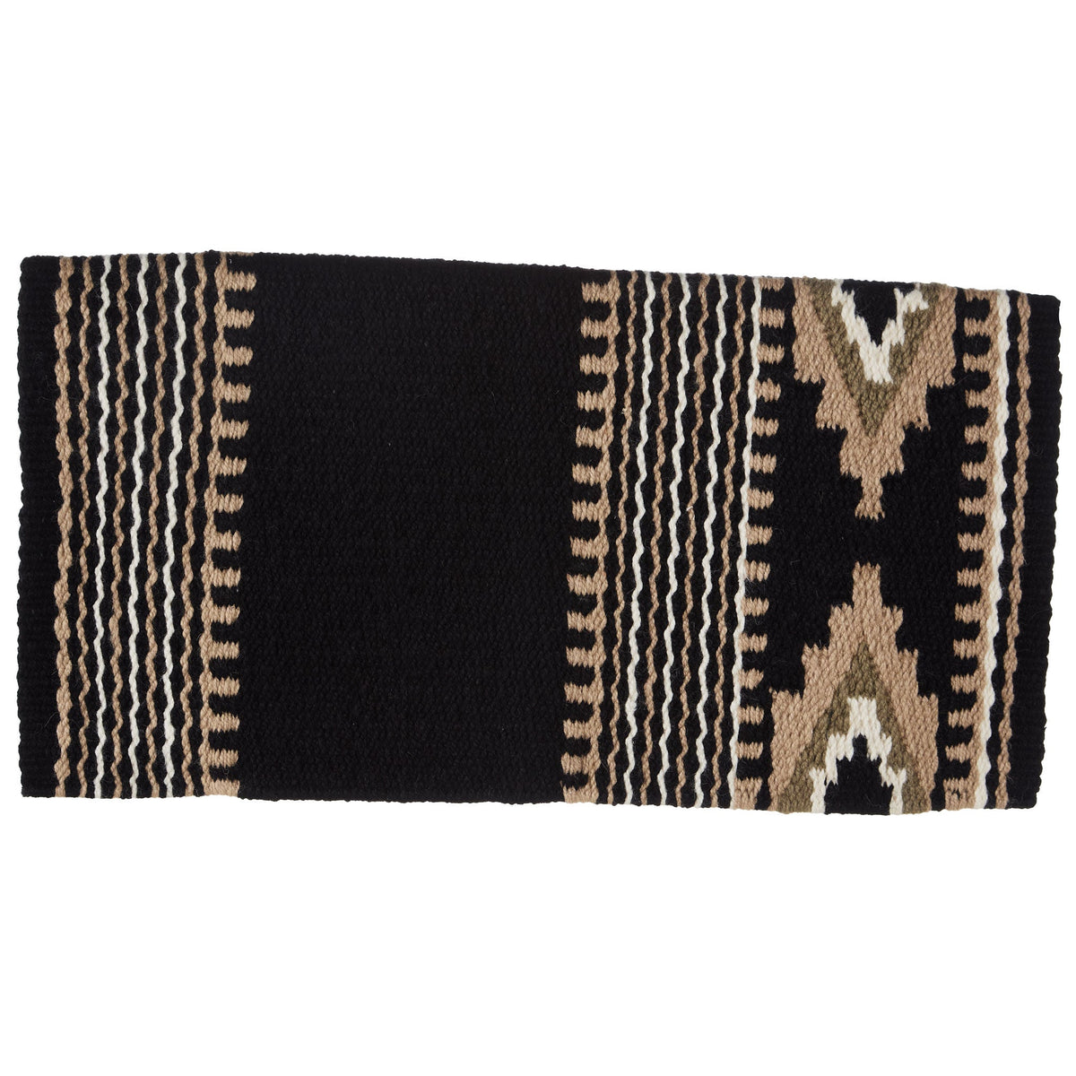 Black, sand, taupe and cream patterned New Zealand wool saddle blanket