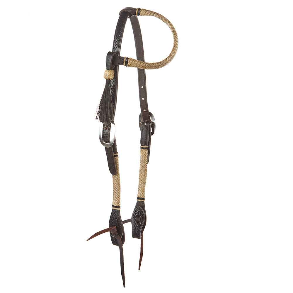 Shoo Fly Tassel Single Ear Headstall, Natural Rawhide