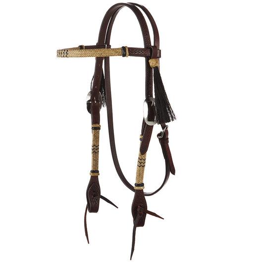 Rope-Tooled Browband Headstall, Natural Rawhide