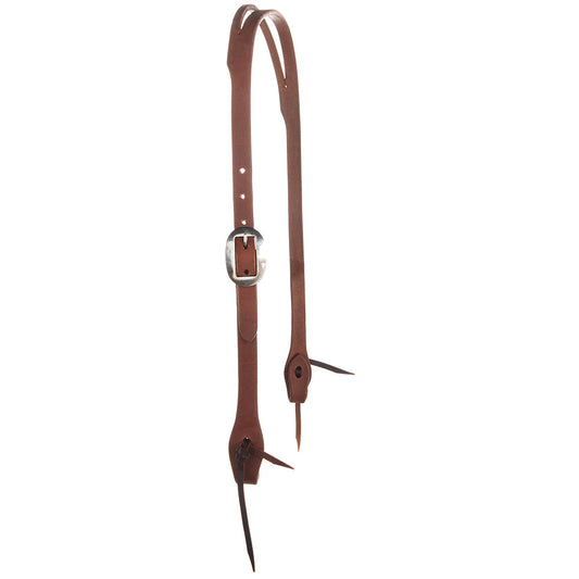 Brown oiled harness leather slit ear headstall with stainless steel buckle