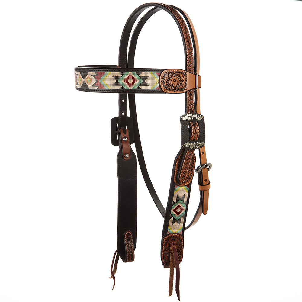 Turquoise and Rust Beadwork Headstall