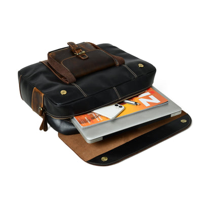 Two-Tone Top Handle Briefcase by Classy Leather Bags, view 5