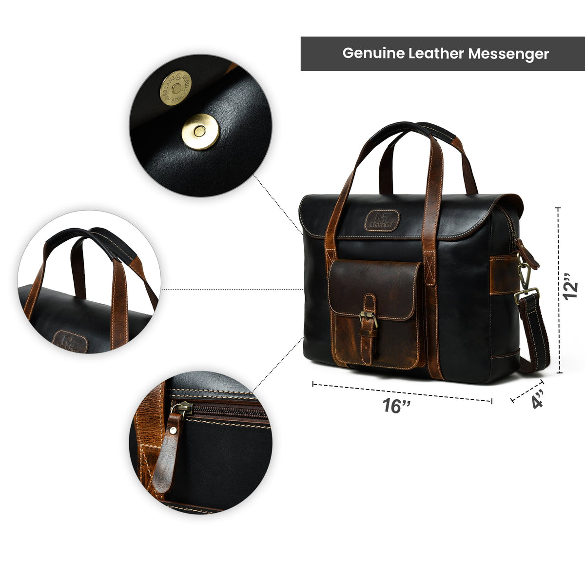 Two-Tone Top Handle Briefcase by Classy Leather Bags, view 7