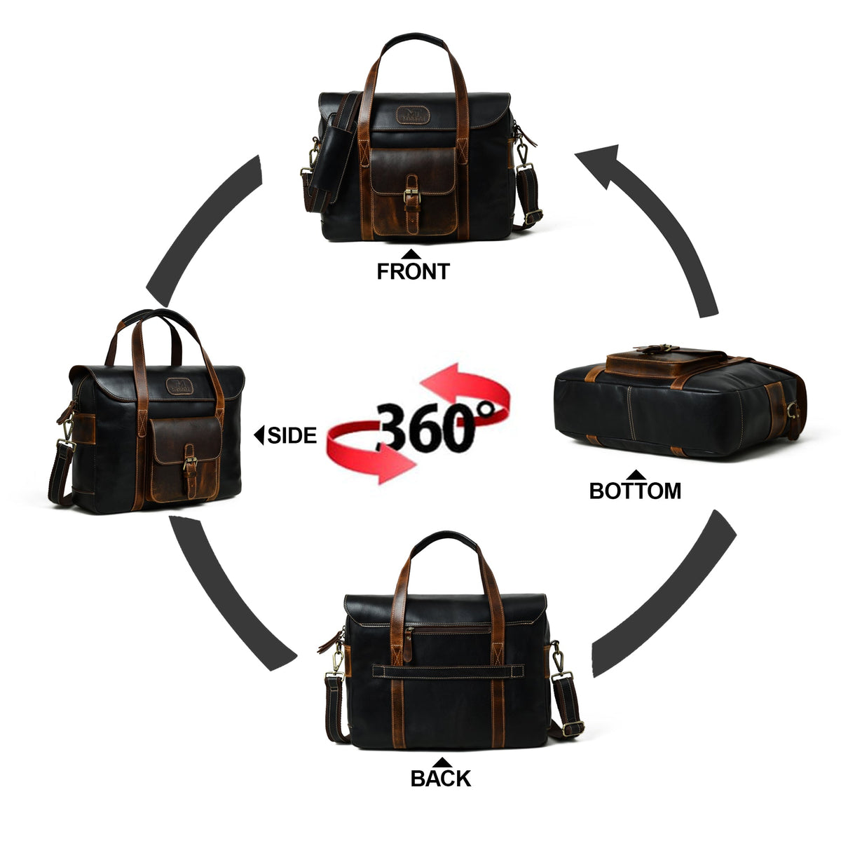Two-Tone Top Handle Briefcase by Classy Leather Bags, view 8