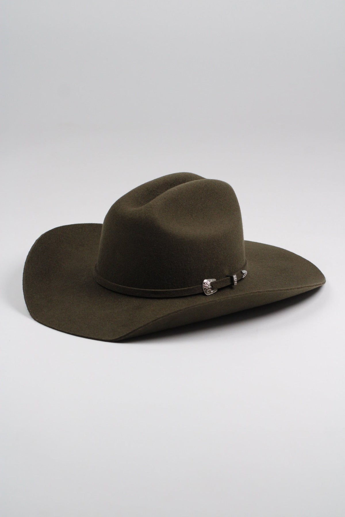 Dark olive merino wool cattleman cowboy hat with a curved brim