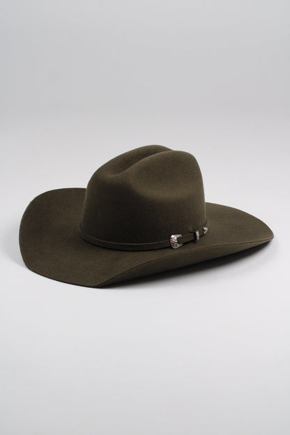 Dark olive merino wool cattleman cowboy hat with a curved brim