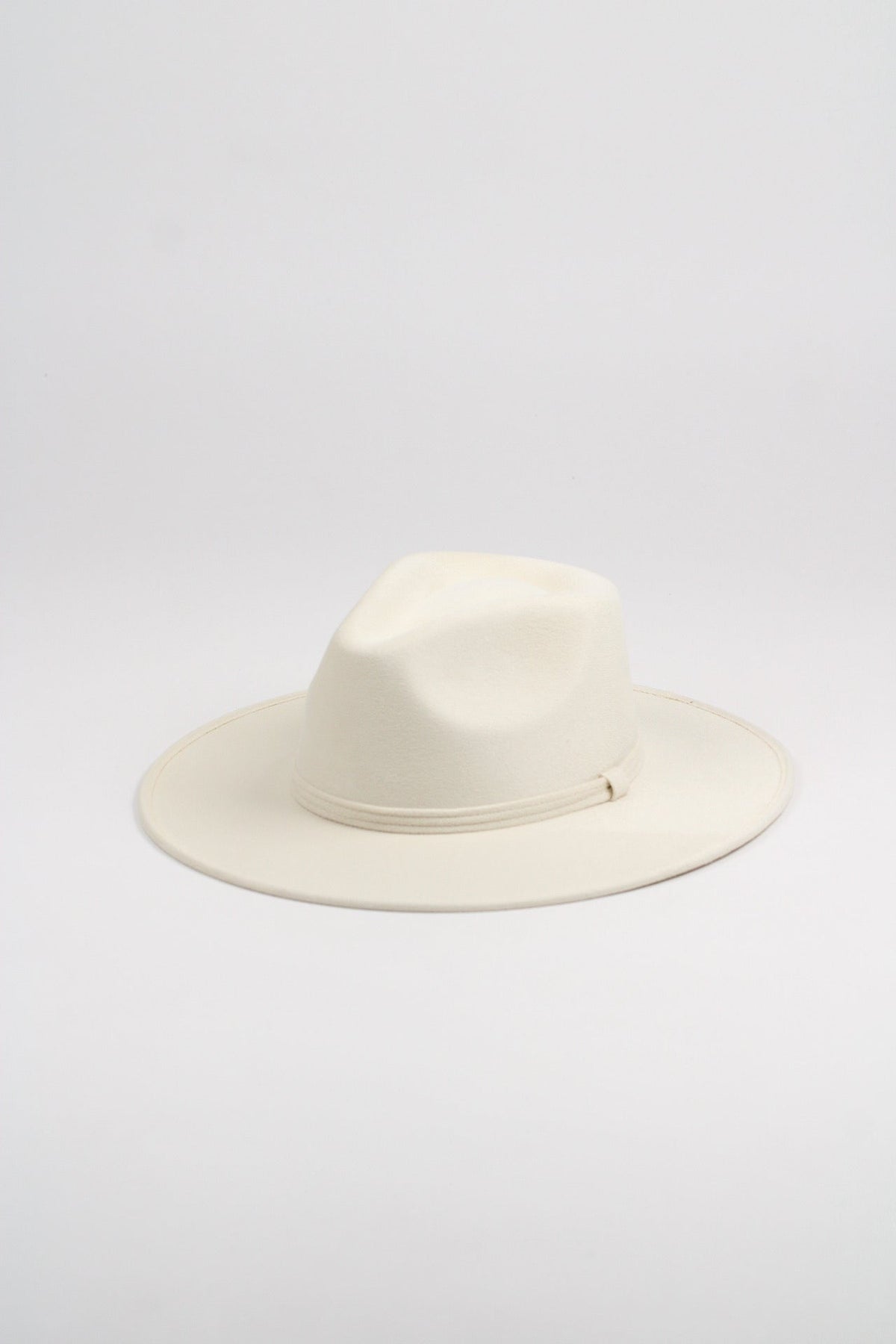 White vegan suede rancher hat with a flat 3-inch brim