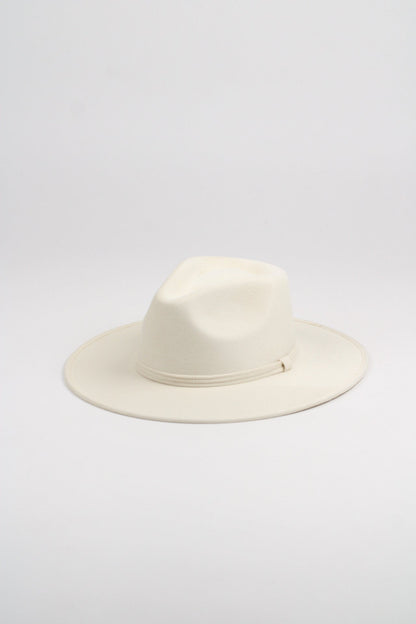 White vegan suede rancher hat with a flat 3-inch brim