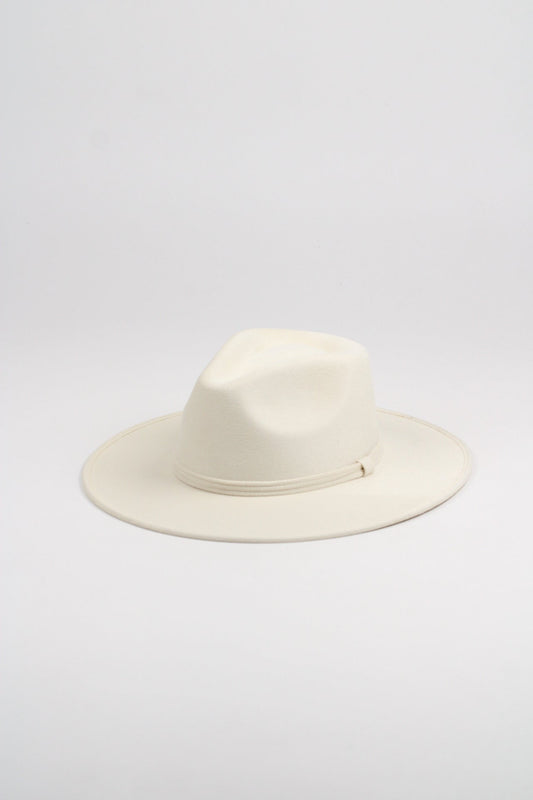 White vegan suede rancher hat with a flat 3-inch brim
