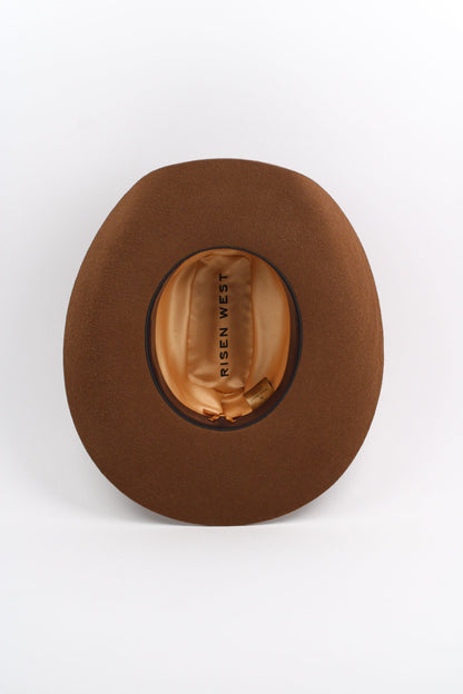 Caramel merino wool cattleman cowboy hat with a curved brim, view 4